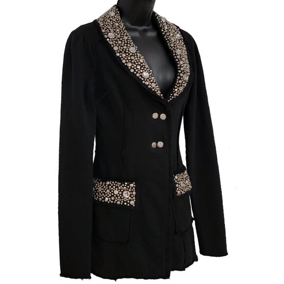 Fancy Silver Studs Women's Black Blazer Jacket - Picture 4 of 7
